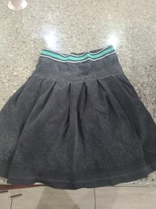 Girls Black Denim Skirt Size 10 Elastic pleated dot and line
