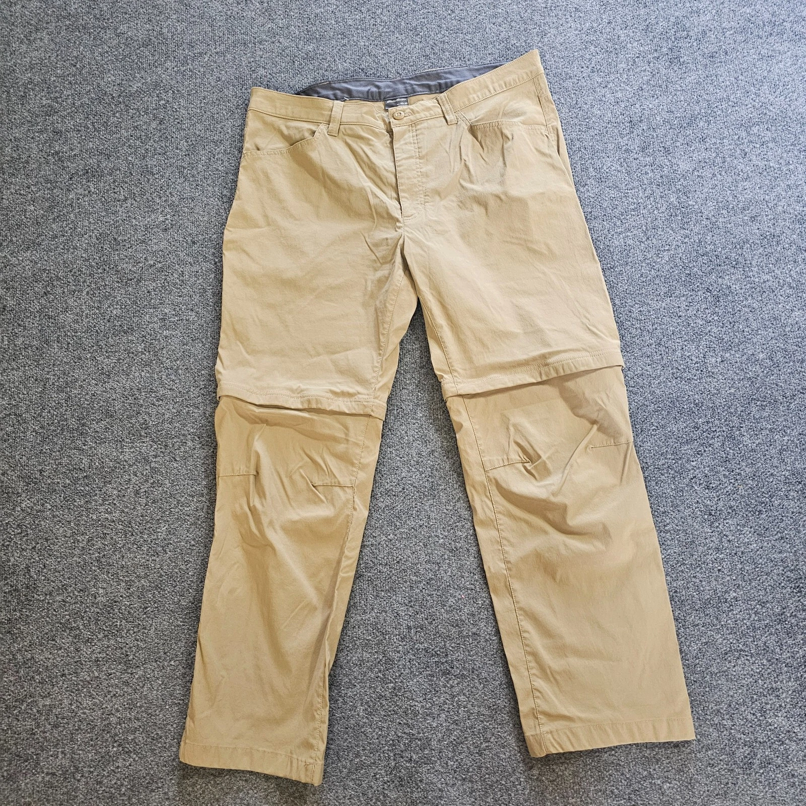 Eddie Bauer Pants Men 40X28 Beige Convertible Zip Off Nylon Hike Outdoor Casual