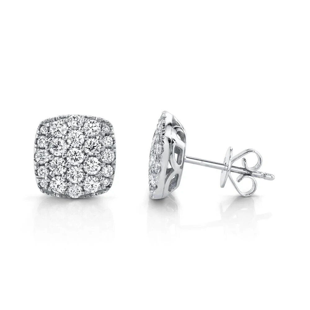 Boucles D'oreilles Diamants Perle 14K Or - 9,18 Ct Rond Brillant Pavé
