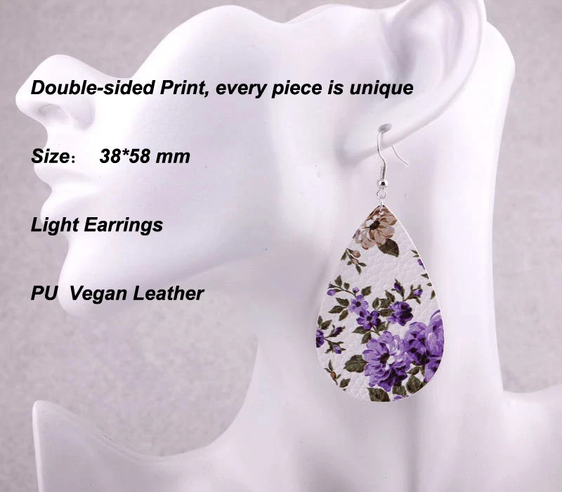 Nuevos Pendientes Colgantes de Cuero Lágrima Estampado Flor Rosa Mujer 2023 Joyería Primavera Foto 2 de 4