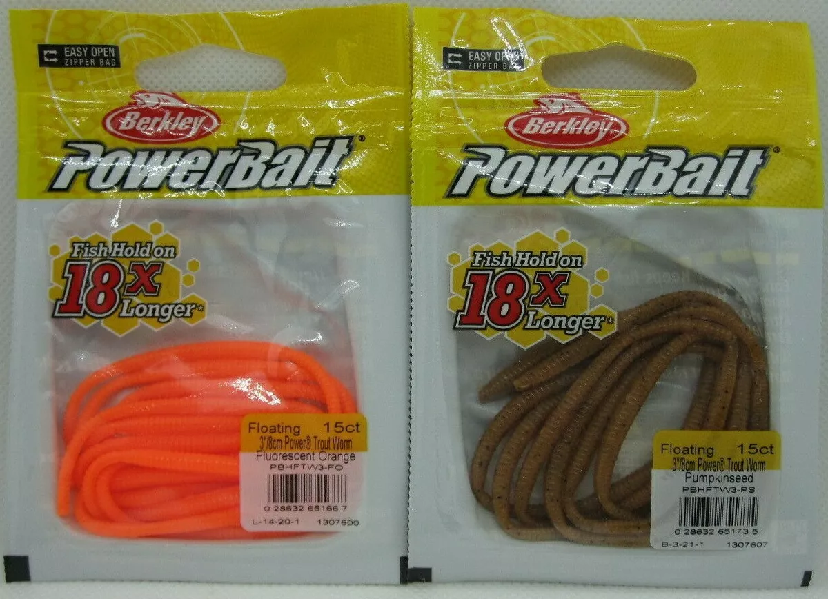 2 - Berkley Powerbait Floating Trout Worm - 15/Ct - 3 - Fl Orange &  Pumpkinseed