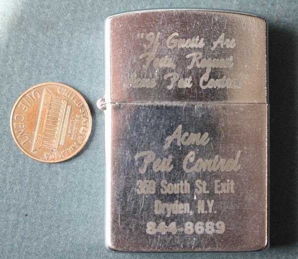 1970s Era Dryden New York Acme Pest Control adv. cigarette lighter VINTAGE  -----