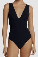  162 Jets Women's Black Solid Plunge One-Piece Swimsuit Size AU 14 / US 10