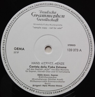 HANS WERNER HENZE - Cantatas, EDDA MOSER, DGG, PROMO, STEREO
