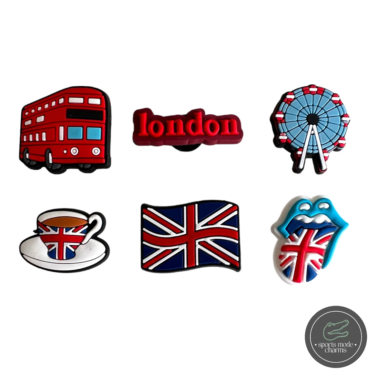 England - Jibbitz Charms for Crocs shoes UK London Bus Eye Tea English Flag