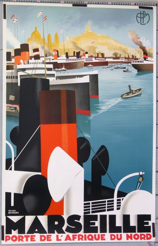 VINTAGE POSTER ROGER BRODERS TRAINS PLM MARSEILLE PORTE DE L'AFRIQUE DU NORD