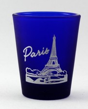 PARIS FRANCE COBALT BLUE FROSTED SHOT GLASS SHOTGLASS