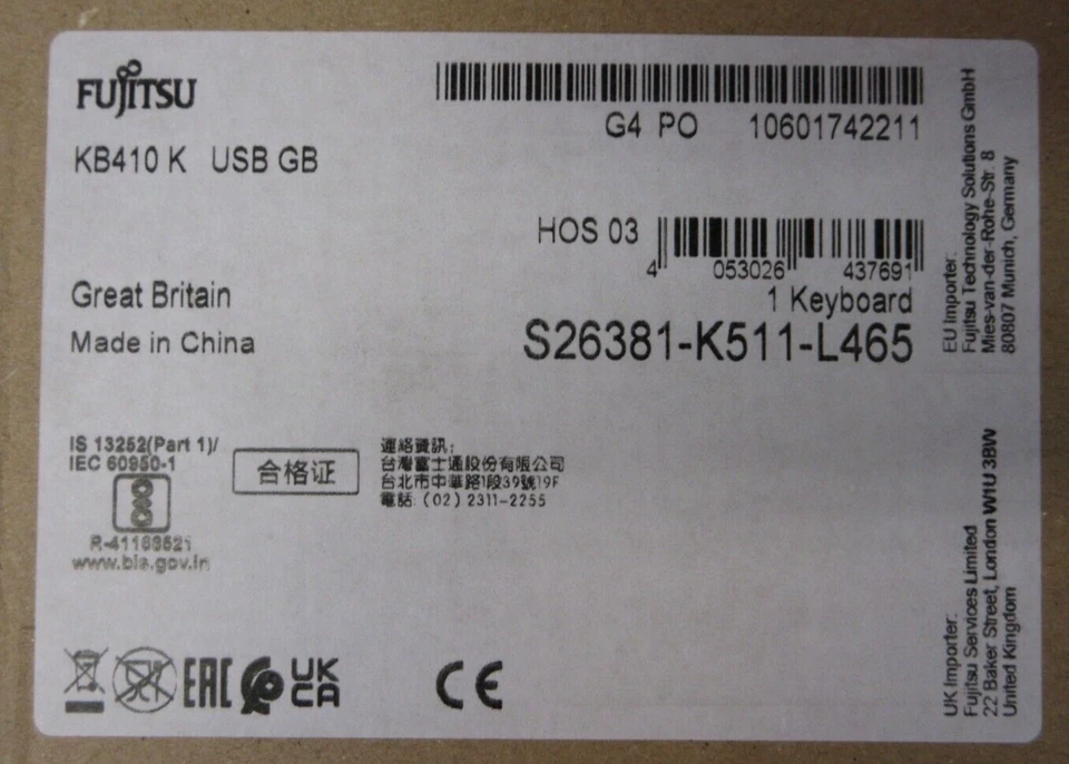 NEW Fujitsu KB410 Black QWERTY Full Size UK USB Wired Keyboard S26381-K511-L465 - Image 2 of 4