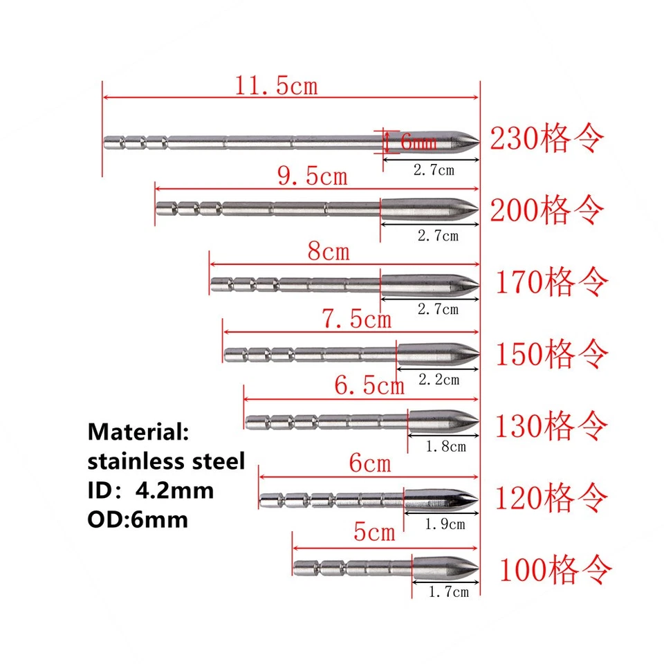 12 X 100-230gr Insertos Punta de Flecha de Tiro con Arco Puntas de Acero ID4.2mm Arco Objetivo de Caza Foto 2 de 4