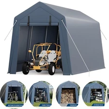 7-15 ft Outdoor Storage Shed, Portable Carport w/ Roll-up Ventilated Zipper Door