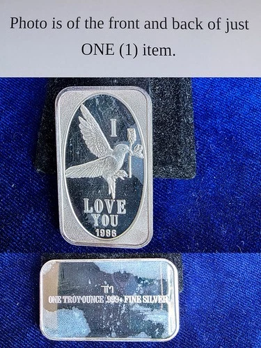 Vintage Bird & Rose I Love You 1 Troy Oz 999 Fine Silver Bar