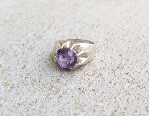 Vintage Sterling Silber Ring lila Amethyst 7 rund - Bild 1 von 13
