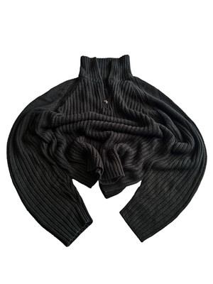 Y2K Black Ribbed Knit Zip Sweater Oversized Avant Garde Minimalist Core Top