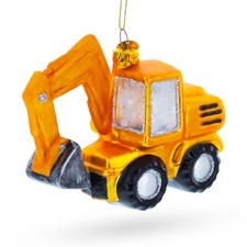 Wheel Excavator Construction Vehicle Blown Glass Ornament