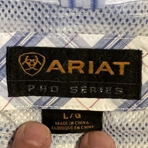 Ariat Pro Series Shirt Mens Large Blue Plaid Button Up Western Performance Logo - Picture 5 of 10