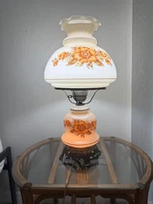 Vintage L & L WMC 26" Tall GWTW 3 Way Hurricane Hand Painted Floral Lamp 14" W