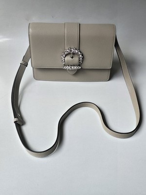Jimmy Choo Cheri XB/M Crossbody Handbag Taupe Gray Leather Jeweled