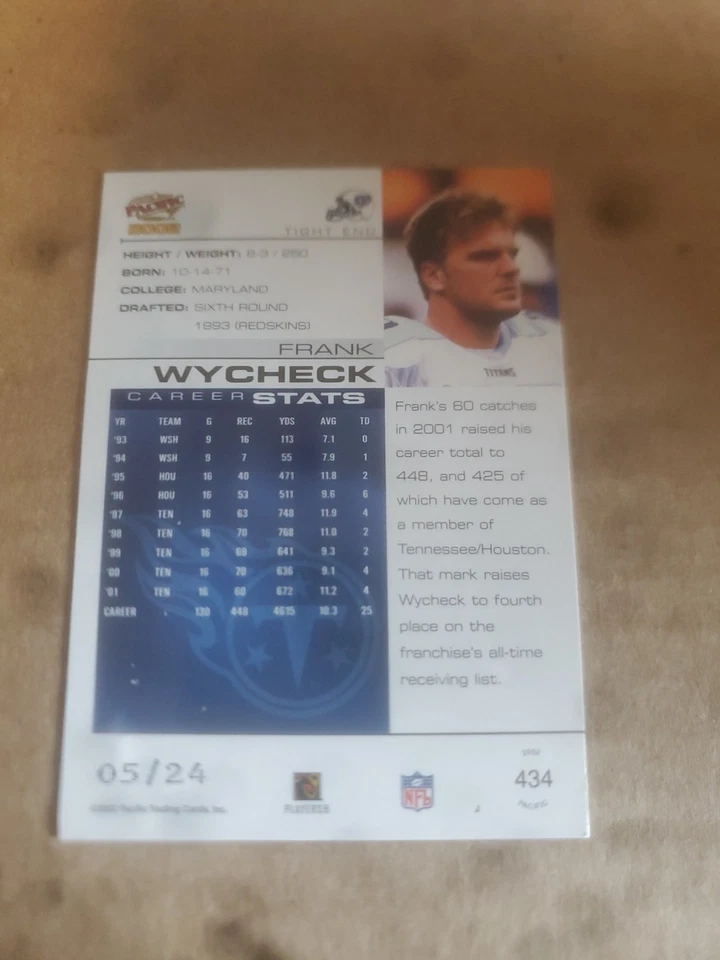 Frank Wycheck 2002 Pacific #434 Extreme LTD /24 TITANS !!!! - Image 2 of 2