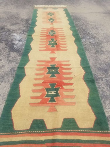 Distressed Vintage Traditional Hand Made Turkish Wool Multicolor Kilim 276x71cm