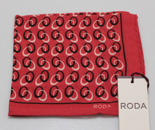 Roda NWT Wool/Silk Blend Pocket Square In Red w/ Black  White Rings