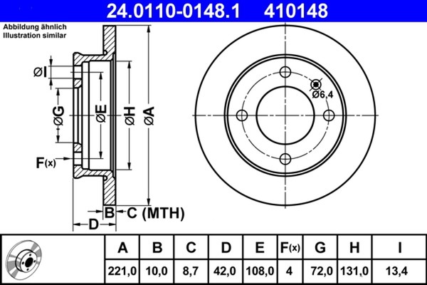 2X ATE Bremsscheibe 24.0110-0148.1 FüR Ford Fiesta Gfbt FBD Wfvt FVD 2 1 Wfbt-image