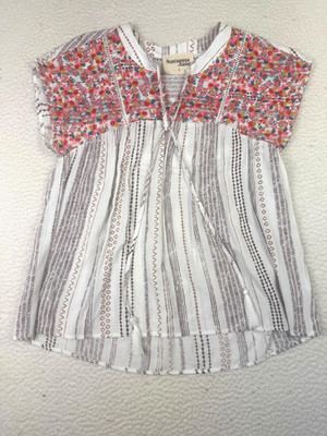 Savanna Jane Blouse Womens Small Multicolor Embroidered Tassel Boho Tunic Top
