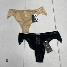 Jannie & Nayah Panties Womens XL Black Nude Lace Mesh Thong Underwear 2 Pack