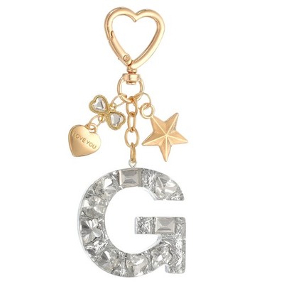 Cute Initial Letter Keychain, Letter G Keychains for Women Girls Bling Silver