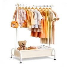 Kids Clothing Rack with Basket Small Dress Up Storage 15"D x 32"W x 45"H White