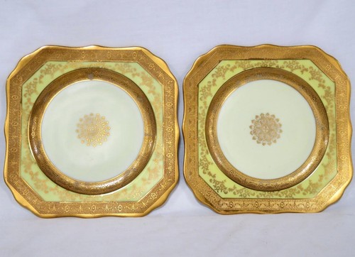 6 Royal Bavarian Hutschenreuther Selb Gold Encrusted Square Luncheon Plates - Picture 4 of 11