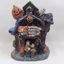 Vintage Spooky Hollow Halloween Village Pumpkin Barn Lighted House Glitter