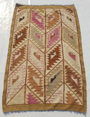 Vintage Traditioneller Handgefertigter Türkischer Kelim Teppich für Wohndeko 140x93 cm