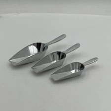 3- Vintage Small  Aluminum General Store Candy Flour Grain Scoops Farmhouse