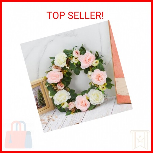 Adeeing Spring Wreaths for Front Door, 15.7" Artificial Rose Peony Flower Wreath - Picture 2 of 2
