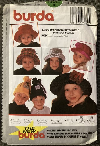 Burda Pattern 3684 Unisex Childrens Boys Girls Hats Caps Toques Head 19"-23" FF