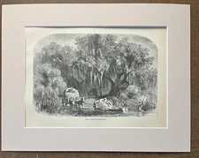 Antique 1874 Wood Engraving "The Moss-Gatherers" LA in Frame-Ready 11x14 Mat