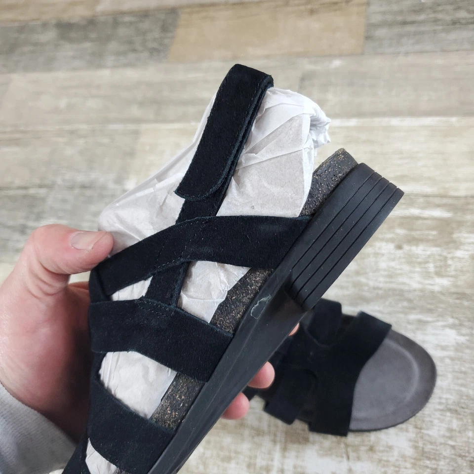 Sandalias Munro Corine para mujer talla 6 M negras gamuza correa ajustable cuña con tiras Foto 3 de 4