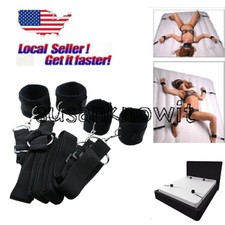 Black Restraint for Play Adjustable Strap Furry Cuffs Handcuff Binding