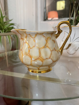 Vintage Rumänisches Porzellan Goldrand Keramik Sahne Milchkännchen Nr. 939 JRJS CLUJ