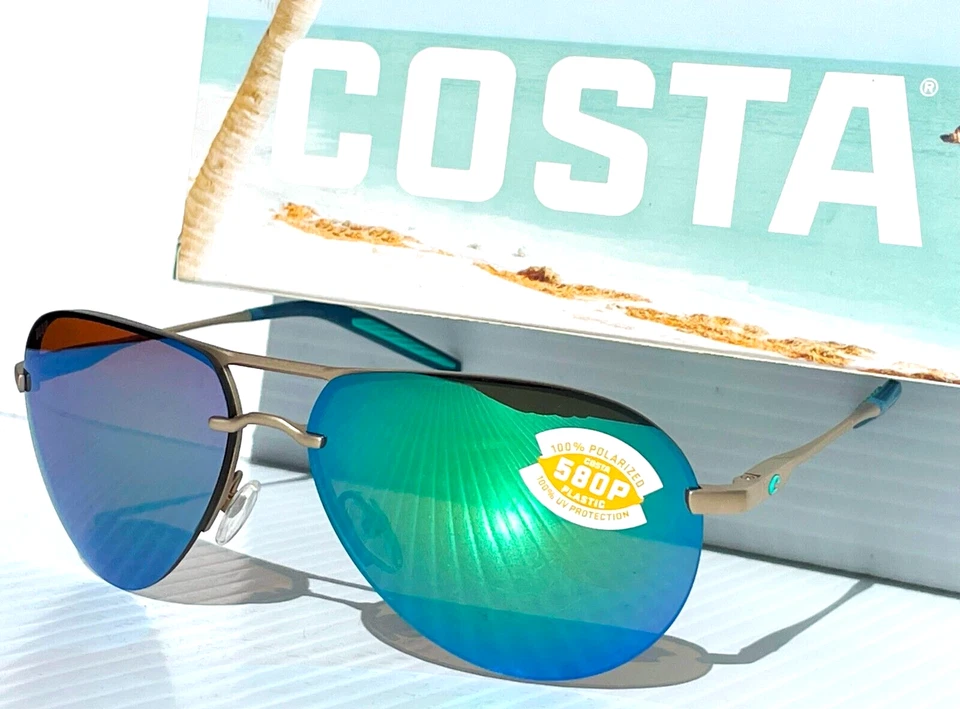 Nuevo COSTA HELO Champaign Aviator POLARIZADO Verde Espejo 580P Gafas de Sol HLO 243 Foto 4 de 4