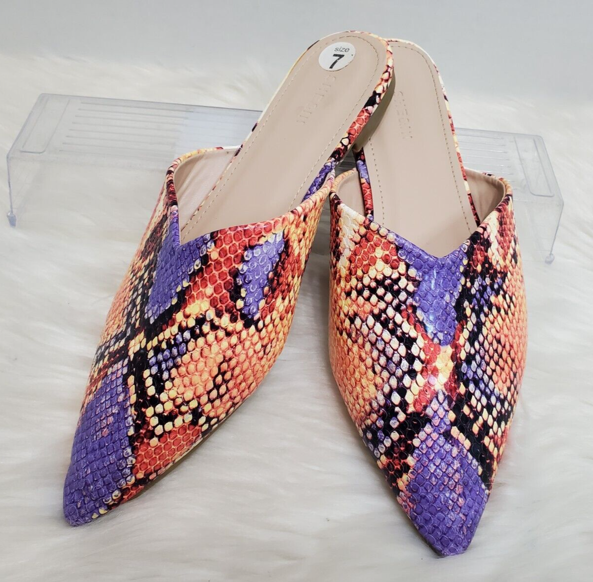 SHE&IN Mule Shoe Slip On Pointed Toe Colorful Snakeskin
