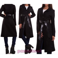 Manteau Femme Manteau Trench Laine Noir Élégant Veste Ceinture Faux Neuf CR-1826
