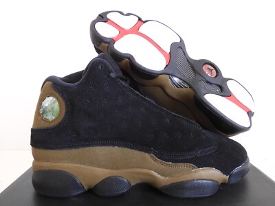 NIKE AIR JORDAN 13 RETRO BG BLACK-RED-OLIVE SZ 5.5Y-WOMENS