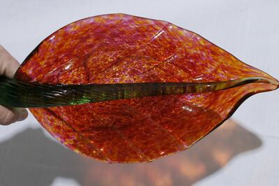 Vintage Handmade Studio Art Glass Red Leaf Swirl Artist Signed Exquisite