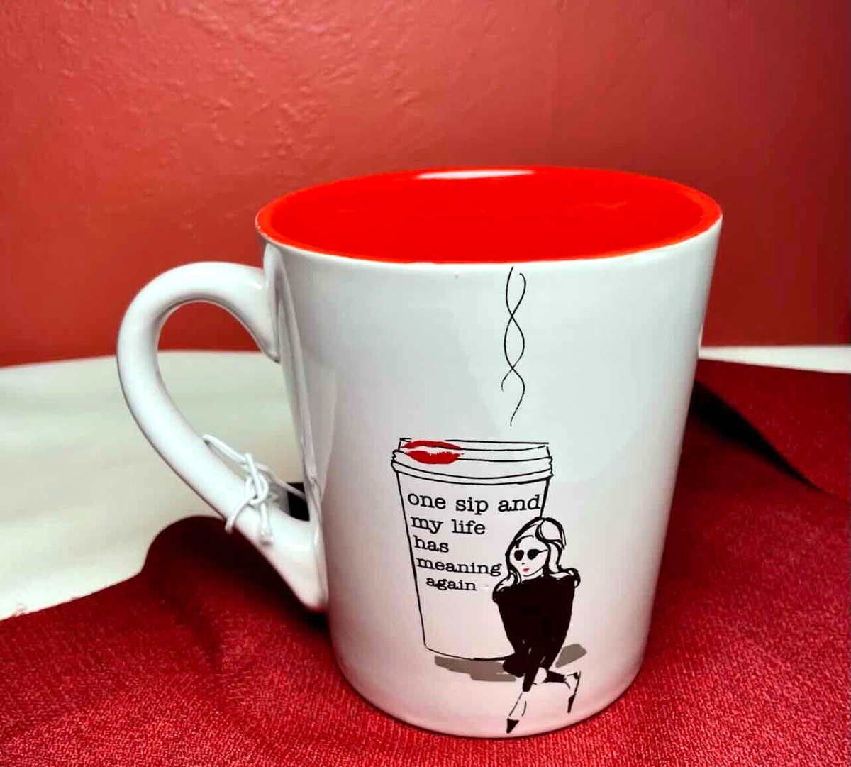 Boston Trading Mug One siplife has meaning 22 oz. White Red Lining  Stoneware | eBay