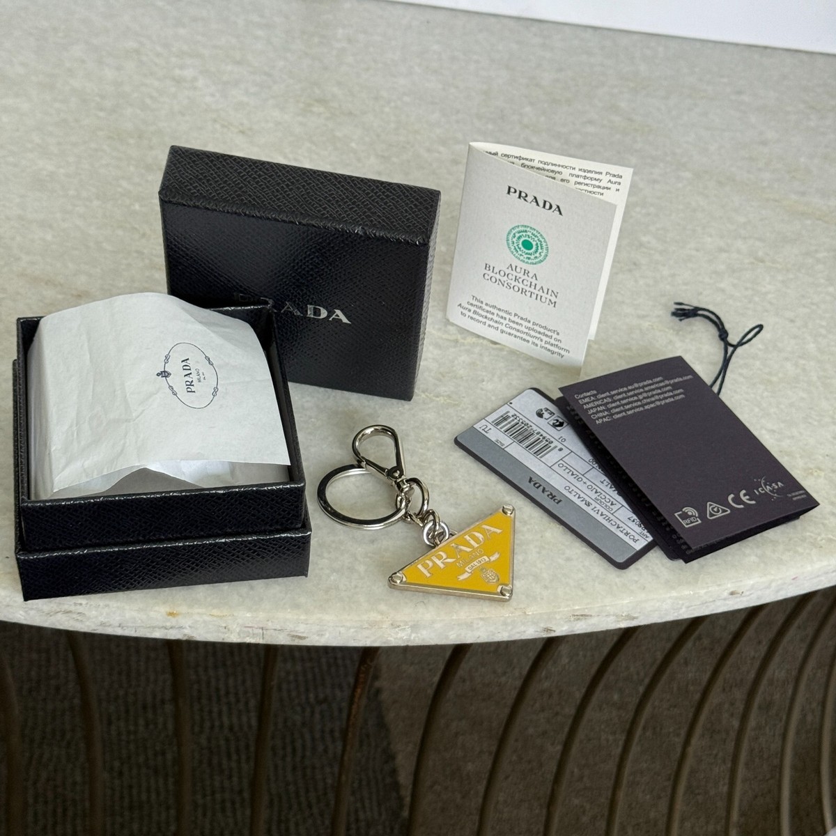 PRADA Key Ring Charm PRADA Metal Triangle Triangle Logo Plate