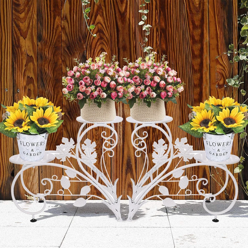 Conjunto de 2 suportes de plantas combinando faça você mesmo entrada jardim casamento prateleira de flores rack decorativo - Imagem 4 de 4