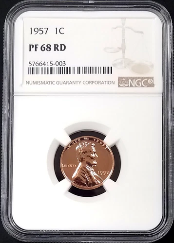 1957 Proof Lincoln Cent certified PF 68 RD by NGC!