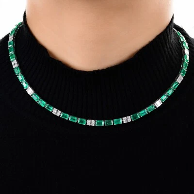 25.35 TCW Sambianischer Smaragd Baguette Kunstdiamanten Grown Cvd Diamant Kette - Bild 1 von 4