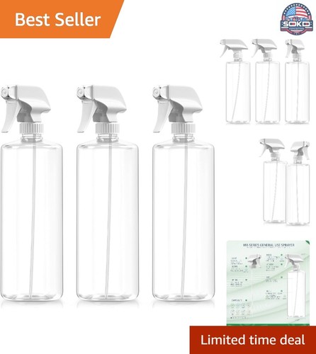 Botellas de spray cristalinas 32 oz con pulverizador ajustable - Paquete de 3